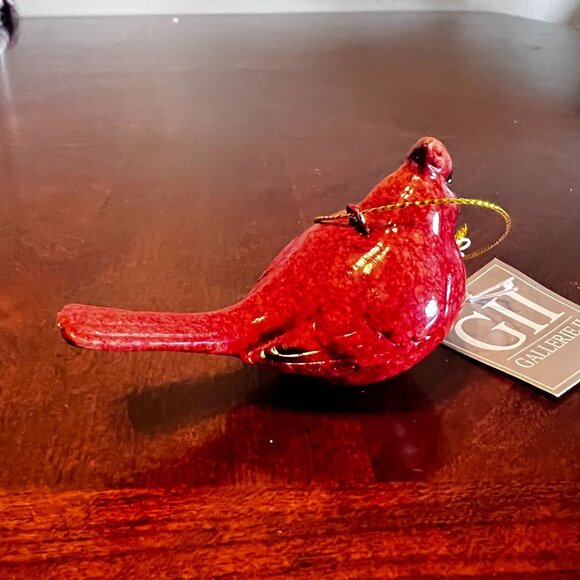 Gallerie II Red Ceramic Cardinal Bird holiday Ornament Gold Hanging Loop - Picture 3 of 7